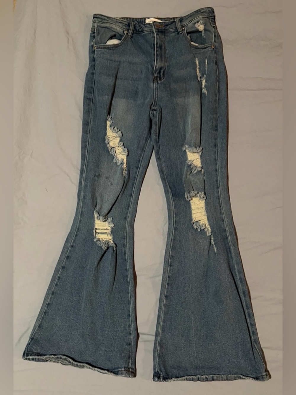 Almost Famous Distressed Flare Jeans - Dark Blue